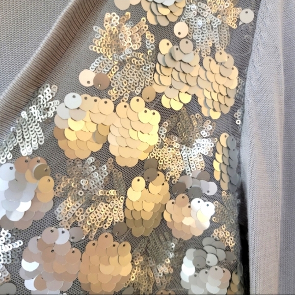 BCBGMAXAZRIA Silver Sequin Cardigan. M. - Picture 4 of 7